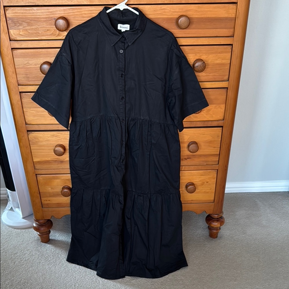 Black Midi Dress with button down front and Short Sleeves